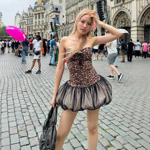 2025夏季新款女欧美辣妹动物纹拼接性感朋克蓬蓬短裙吊带连衣裙