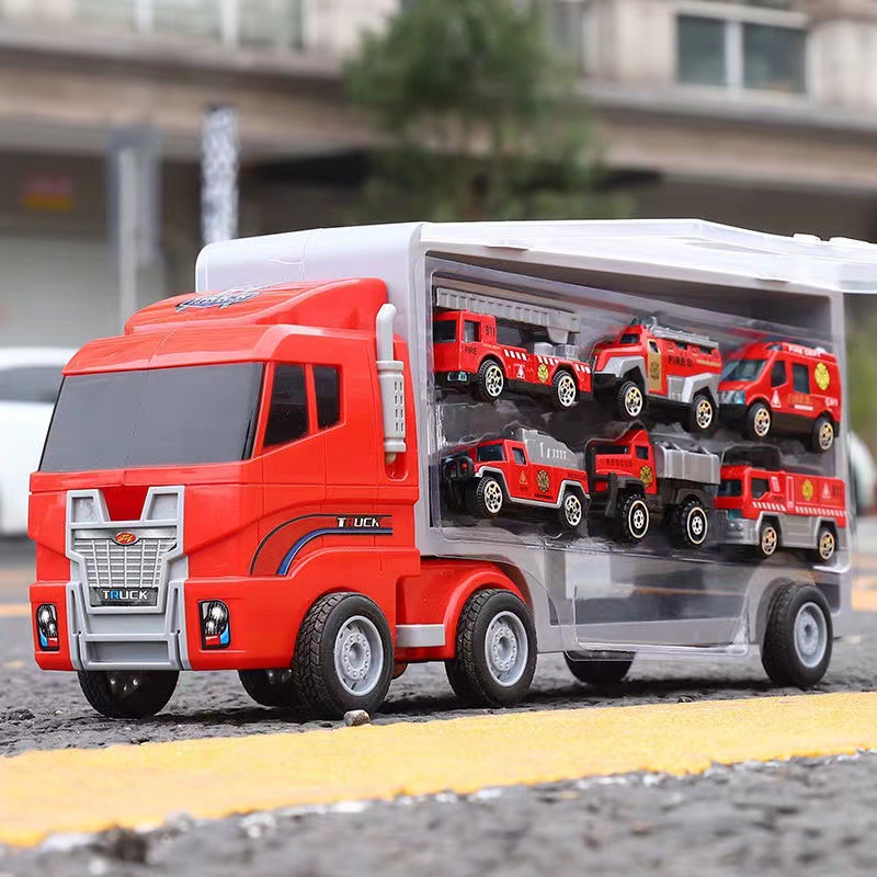 手提大货车收纳车队工程车军事消防警察车合金小汽车模型儿童玩具