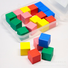 批发 木制盒装彩色几何体套装 学生数学立体教具积木正方体文具