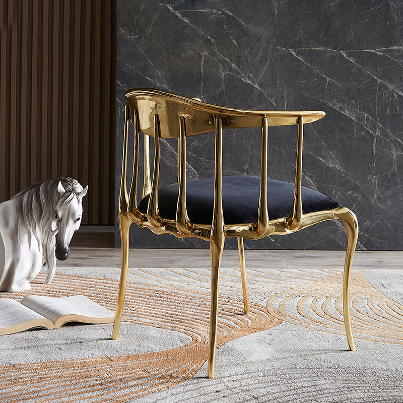 纯铜餐椅art deco风格椅子别墅样品房靠背椅现代设计师扶手椅定制