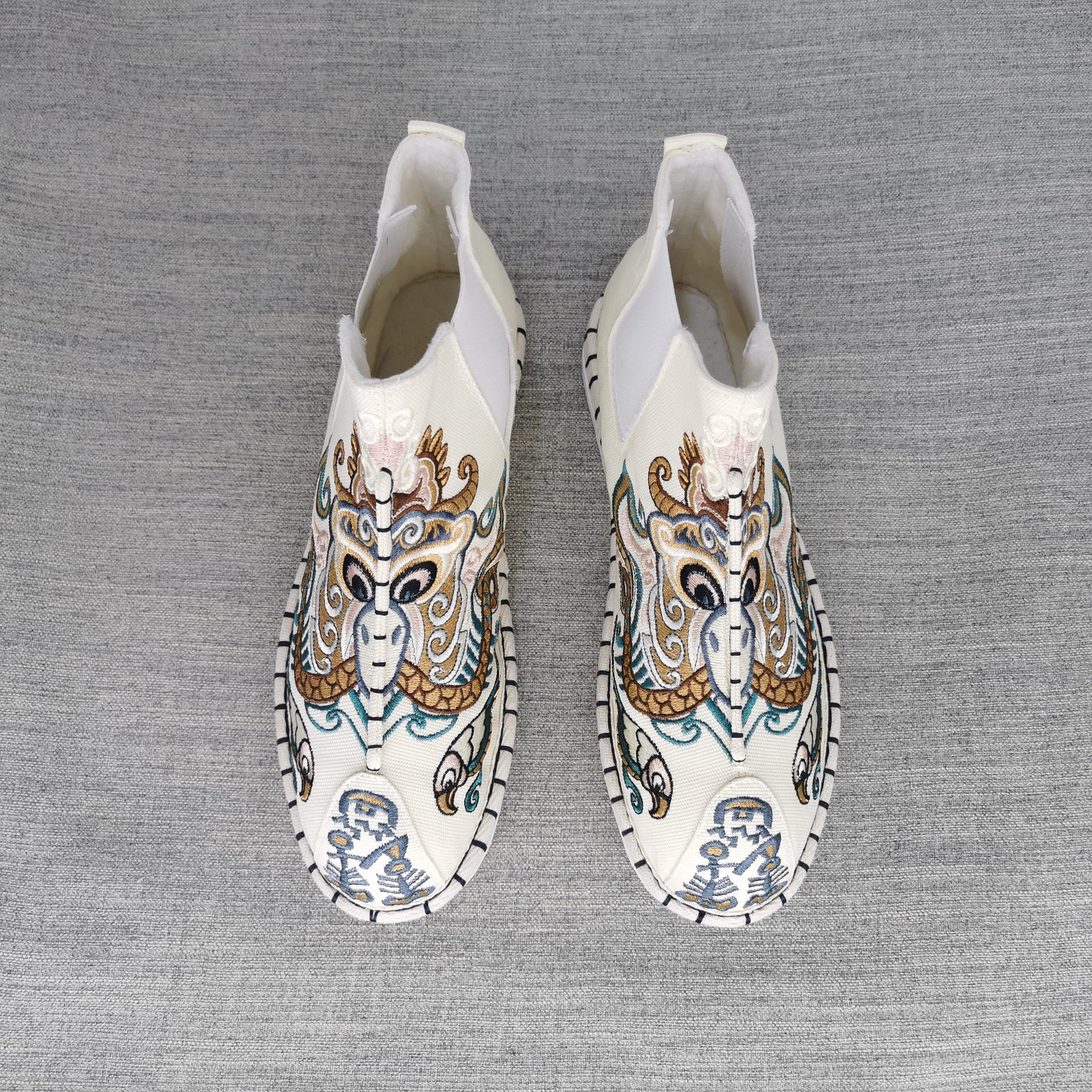 民族风中国风男布鞋国潮刺绣懒人鞋一脚蹬高帮鞋汉服官靴居士单鞋