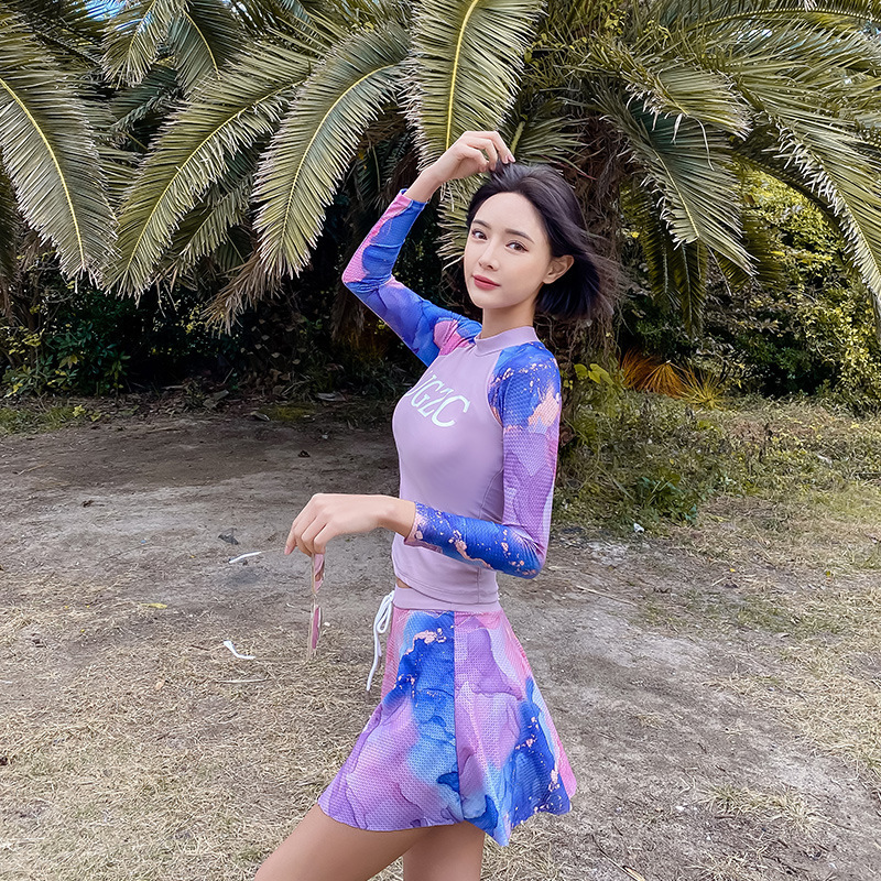 泳衣女士分体裙式平角小清新学生保守小胸聚拢韩版显瘦温泉游泳装新品