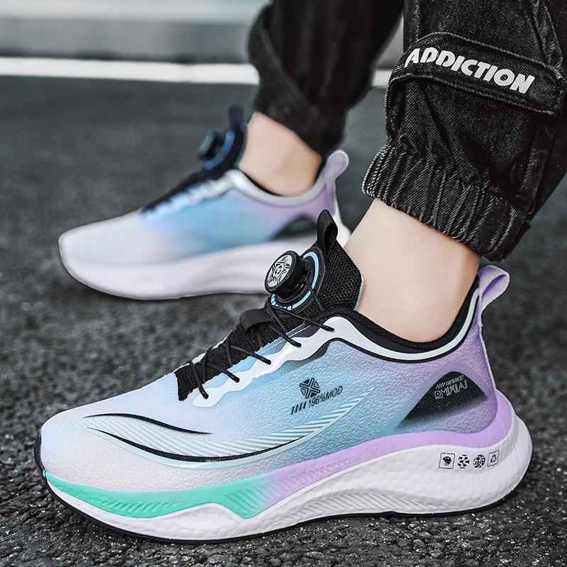 超轻男鞋夏季旋转纽扣免系鞋带运动鞋男青少年学生初中生减震跑鞋