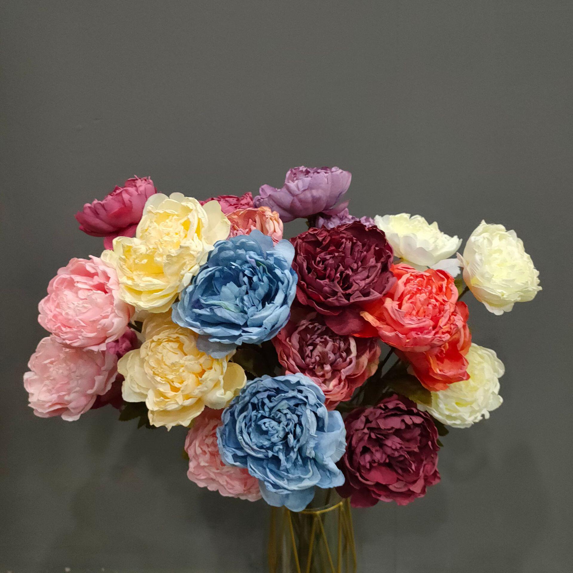 婚庆仿真芍药花 3头国潮牡丹枯色牡丹焦边秋色婚礼家居装饰假花