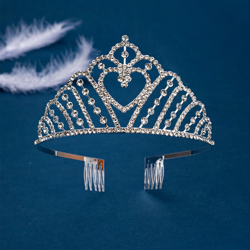 外贸跨境新款时尚优雅爱心新娘婚礼宴会水钻皇冠气质百搭王冠头饰