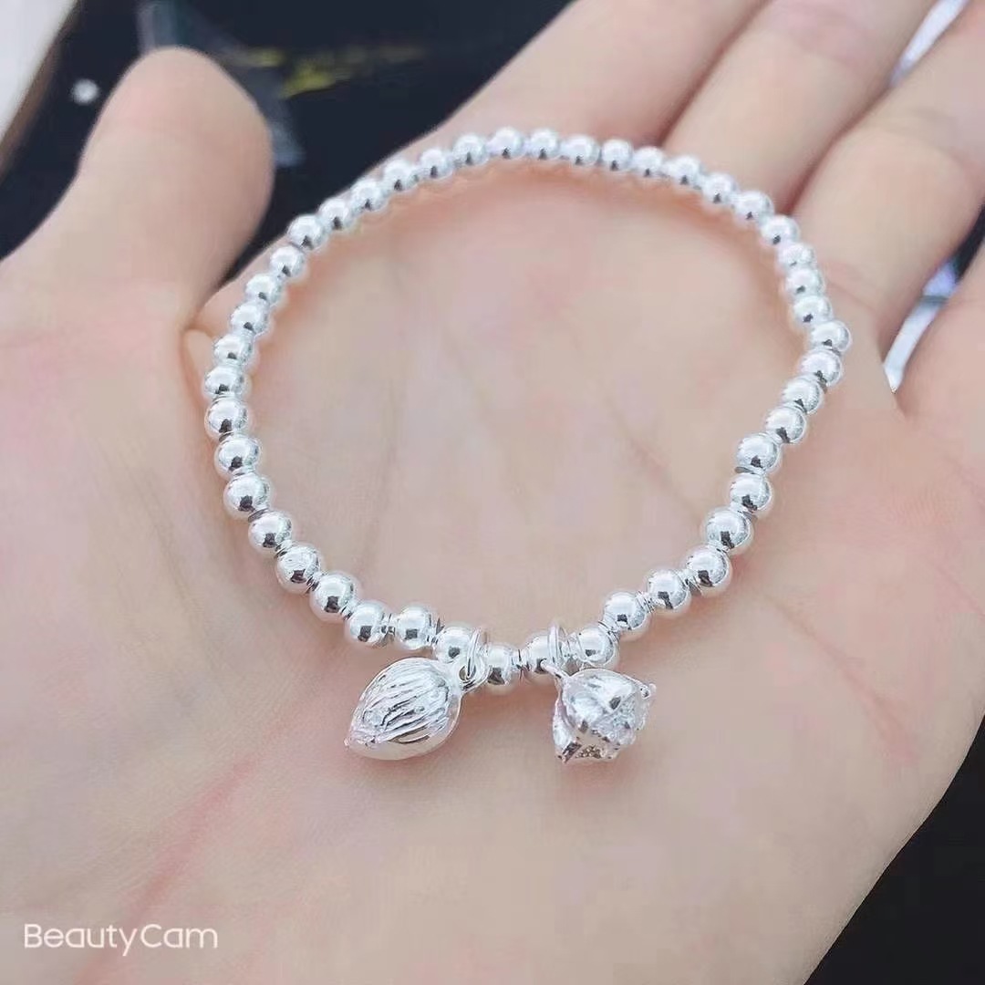 9999足银两世欢古法银手链圆珠传承手串网红款莲蓬莲子莲花手串