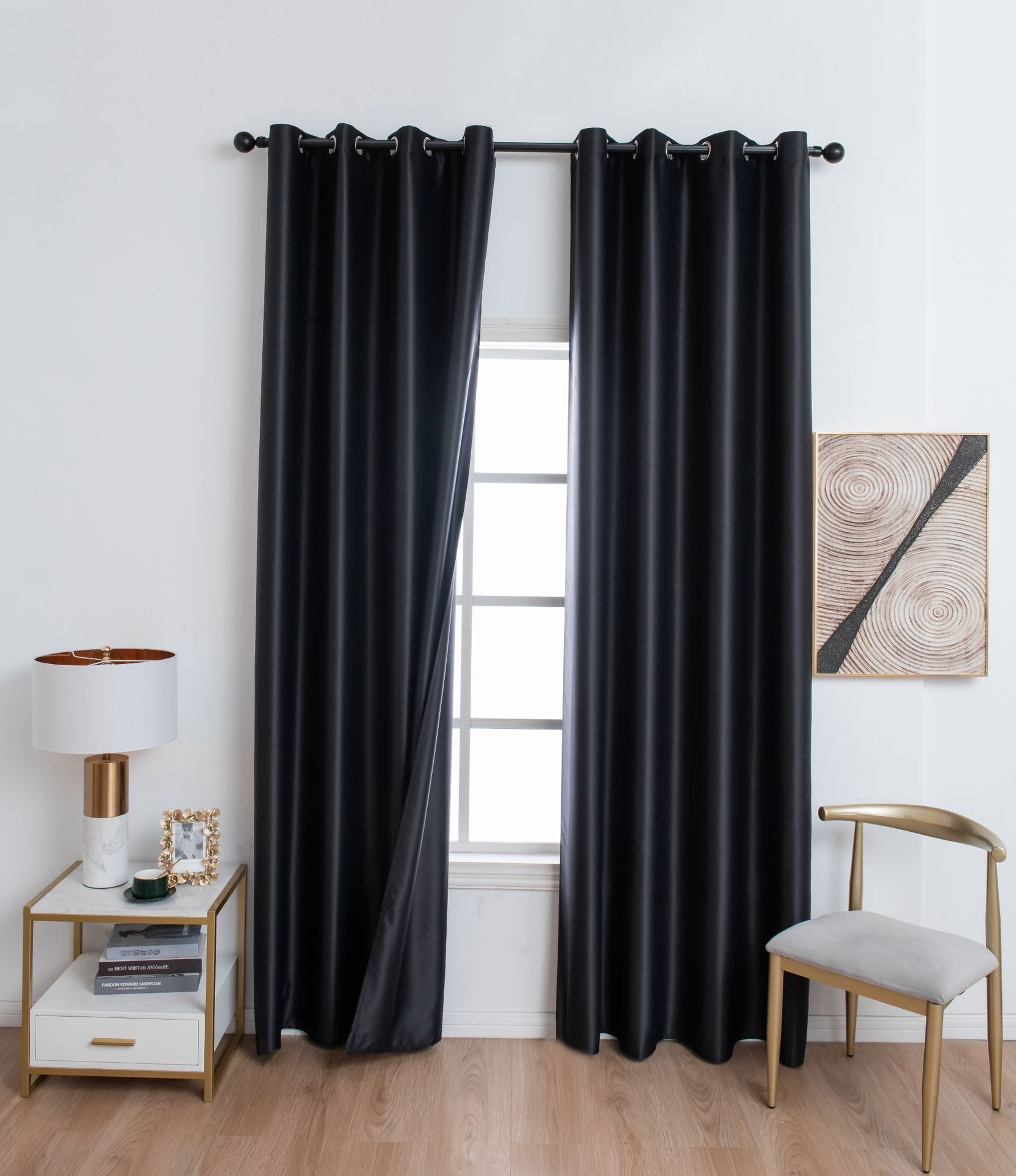 高紧密遮光窗帘成品打孔挂钩可定制遮阳帘客厅素色简约外贸亚马逊