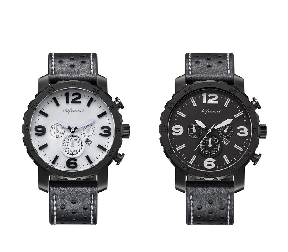 新款男士防水运动石英手表多功能欧美运动手表皮带石英表一件代发