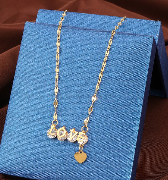 日韩新款潮钛钢1314字母love玫瑰金项链女网红同款时尚不掉色吊坠