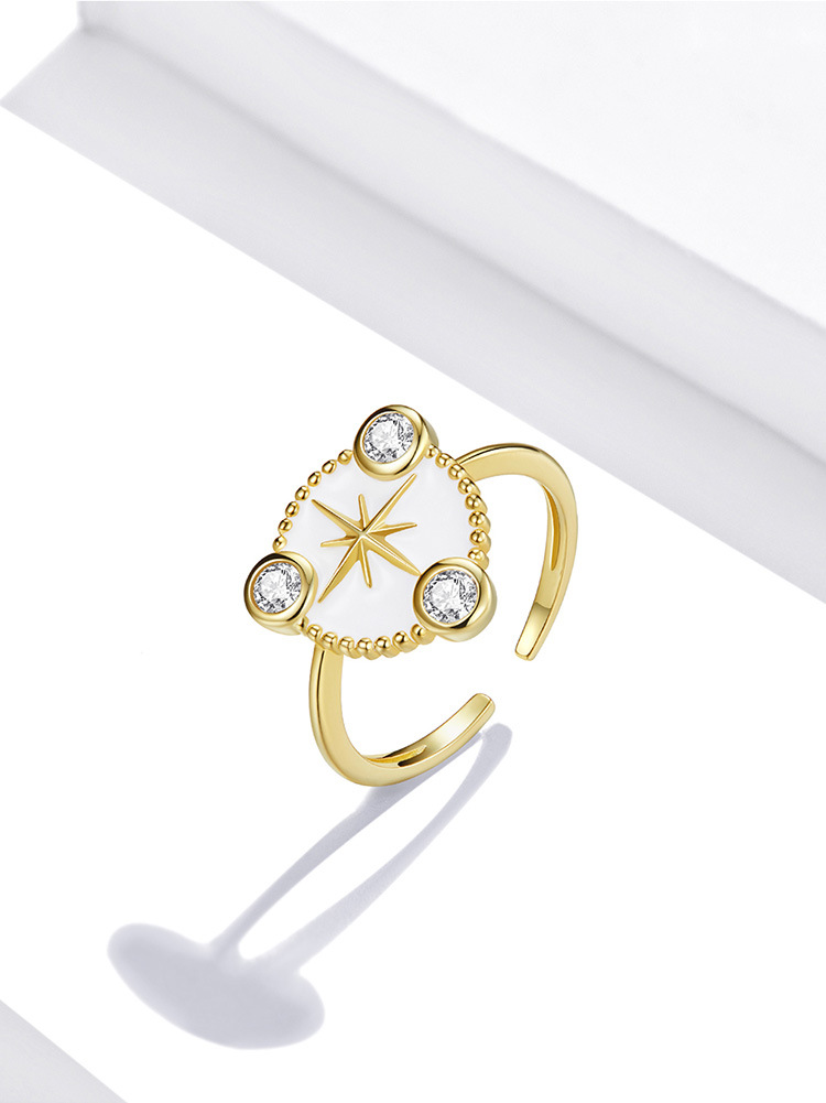 欧美货源个性八芒星开口戒指 冷淡风镀真金925纯银指环手饰scr733