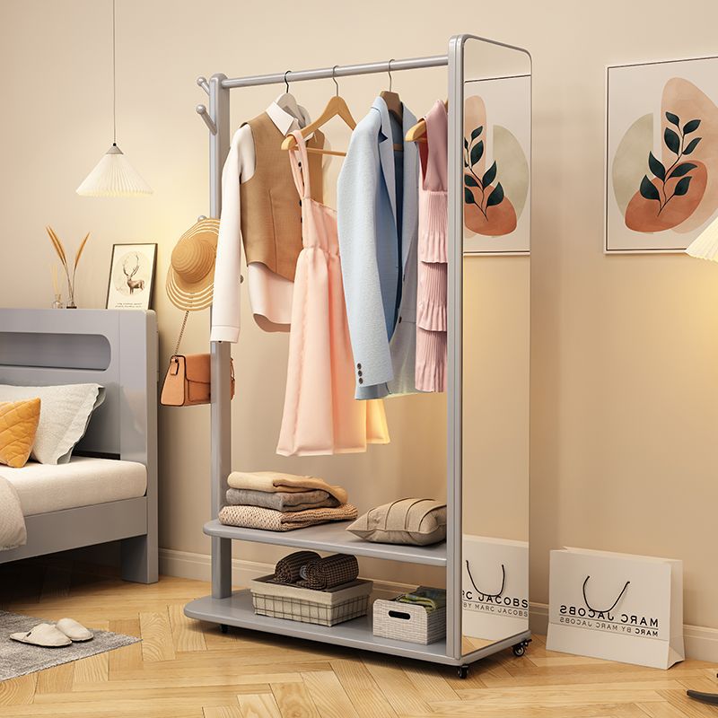 实木衣帽架穿衣镜一体卧室衣物置物架家用落地挂衣架房间挂衣直销