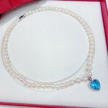 母亲节礼物天然淡水珍珠7-8mm S925纯银爱心珍珠项链 时尚感