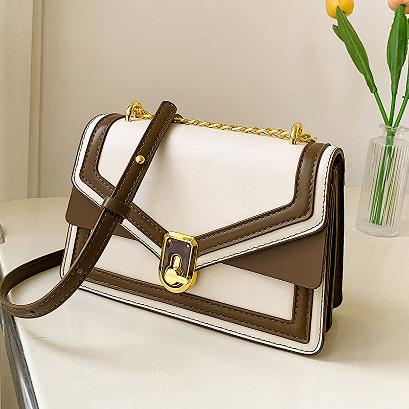 2023 Summer New Fashion Chain Shoulder Bag Contrast Color Texture Crossbody Small Square Bag