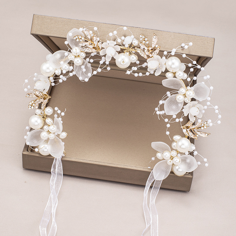 Bridal Hair Band Garland Headdress European and American Handmade Pearl Flower Headband New Mori Hair Accessories Super Fairy Bridal Headdress