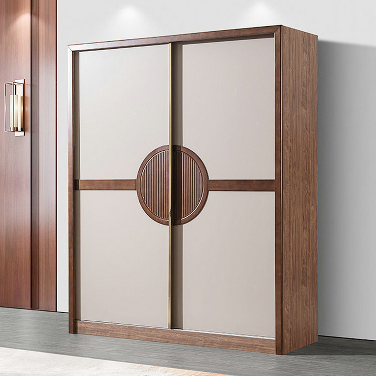 复古新中式推拉门衣柜主卧室大容量存储平移门双开门衣橱家具