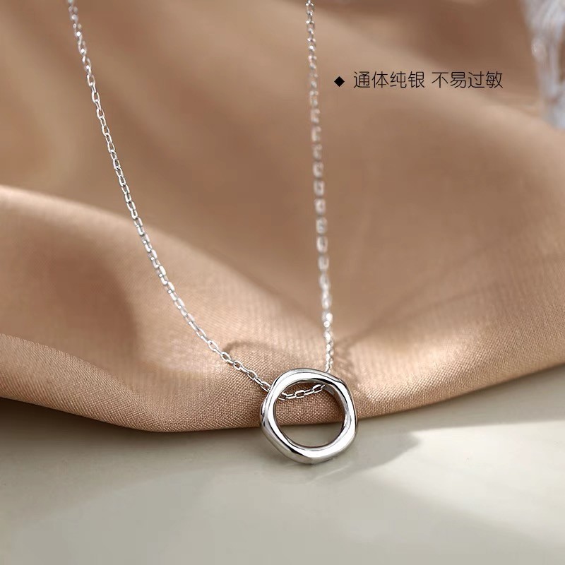 925纯银个性极简不规则圆圈项链感简约锁骨链银饰品批发-阿里巴巴