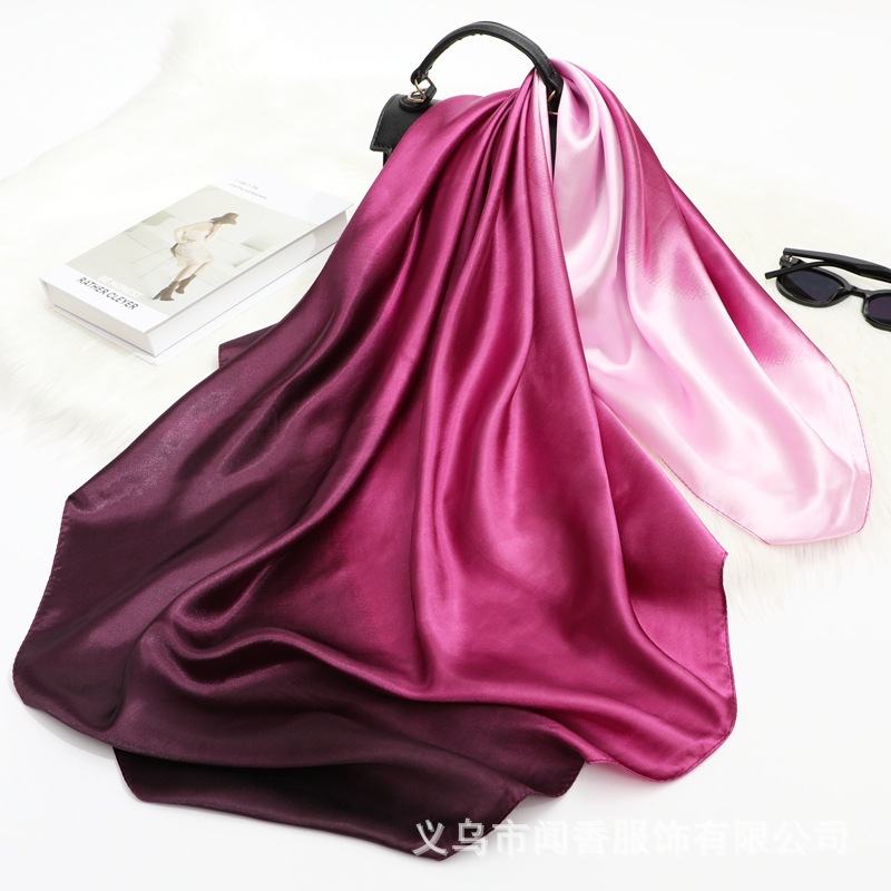 Gradient Satin Square Scarf 90cm Emulation Silk Scarf Female Ornament Scarf Neck Protection Autumn and Winter Shawl Performance Scarf