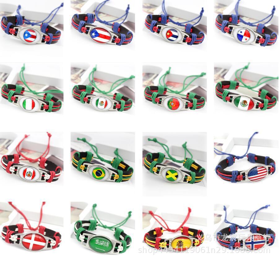 Croatia World Flag Bracelet World Cup Vintage Cowhide String Woven Bracelet Wholesale