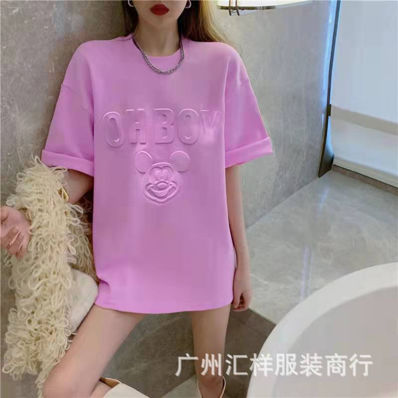 Women's Short-Sleeved T-shirt New Korean-Style Heavy Industry Steel Seal plus Size Women's T-shirt Live Night Market Stall Factory Wholesale Supply