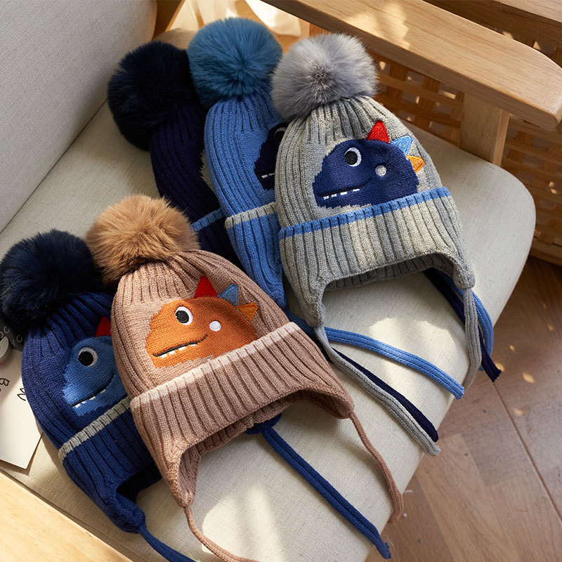 Children's Knitted Wool Hat Cartoon Cute Winter Boys Girls Winter Baby Hat Warm Ear Protection Korean Style 66