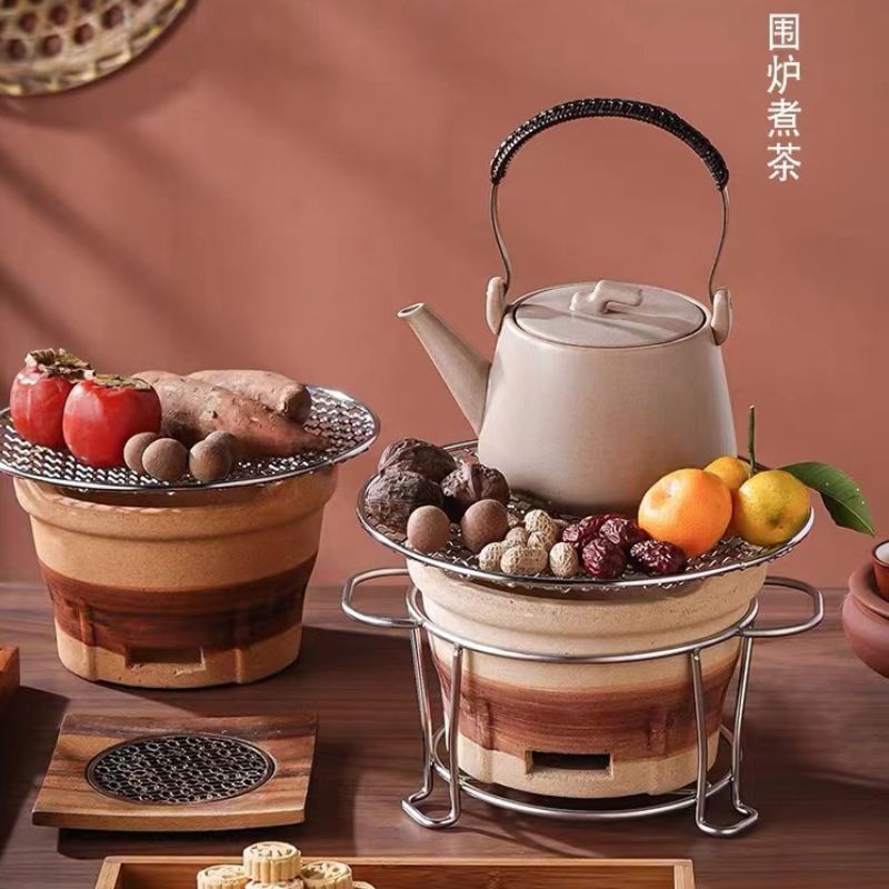 煮茶陶壶围炉器套装老式炭炉茶壶户外陶炉家用小火炉室内打边碳炉