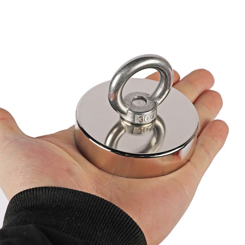 强磁力打捞磁铁强磁钕铁硼吸铁石高磁铁圆形吊环强磁铁吸盘d75mm
