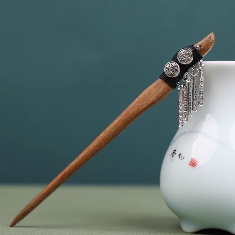 江南初见绿檀木发簪流苏吊坠簪子藏式发钗古装汉服盘发头饰女