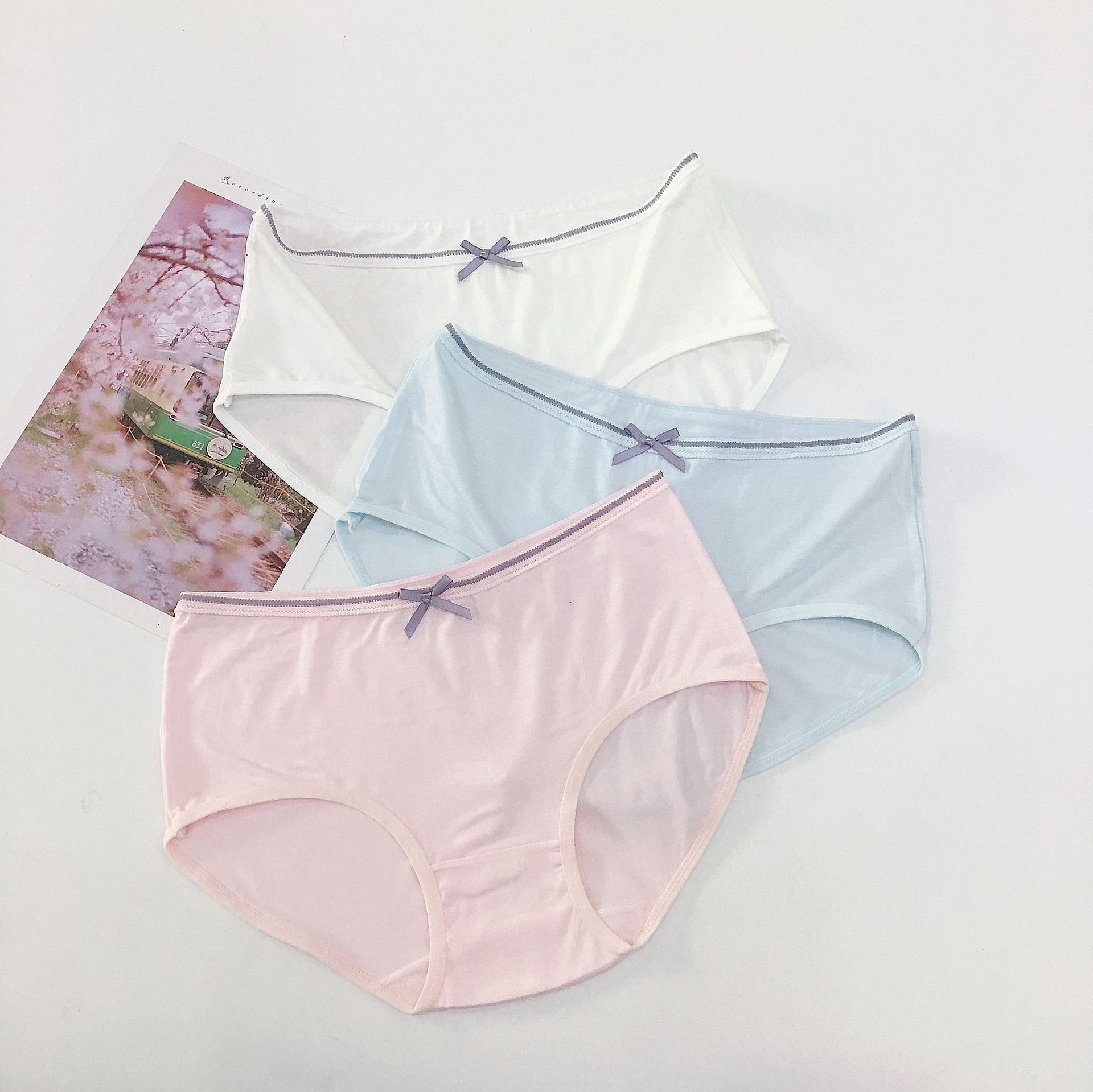 莫代尔内裤少女款夏季新款蝴蝶结大码女内裤纯色透气女士三角裤