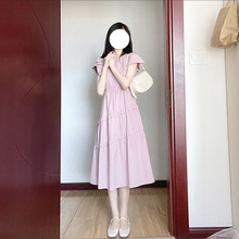 精致小飞袖紫色连衣裙女夏季2024新款法式初恋甜美仙女长裙小个子