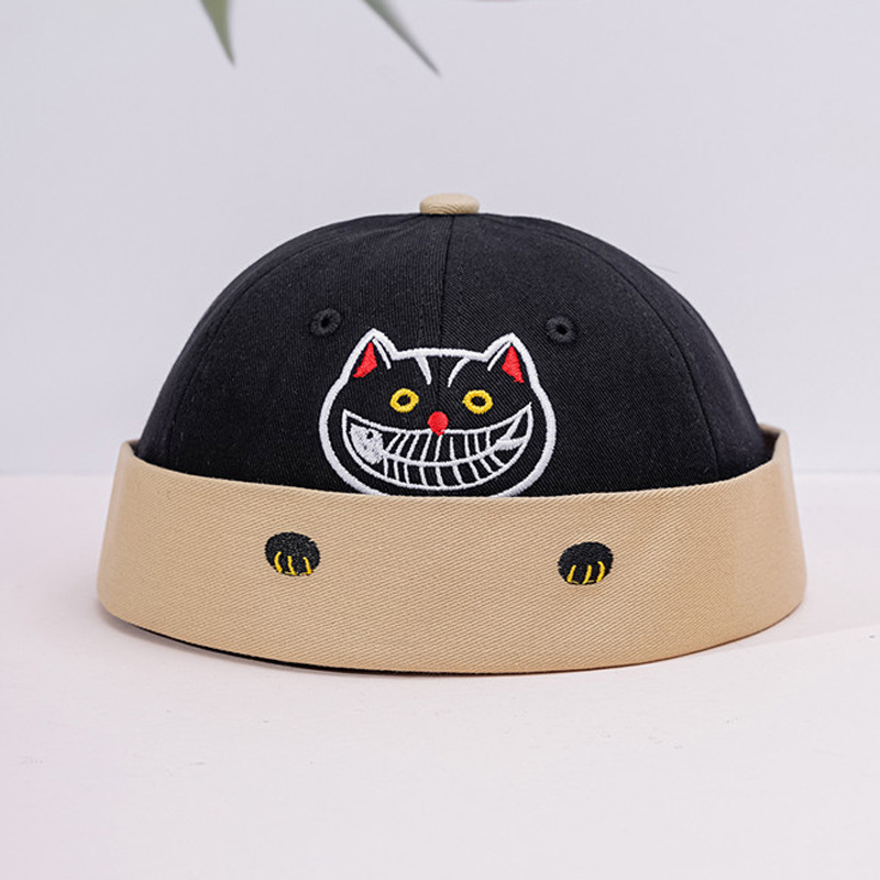Cross-Border New Arrival Cartoon Cat Embroidery Chinese Landlord Hat Beanie Dome Skullcap Yuppie Hat Men and Women Street Hip Hop Hat