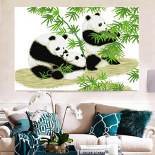 新款中式印花十字绣线绣国宝熊猫现代简单半绣风景画手工自己绣