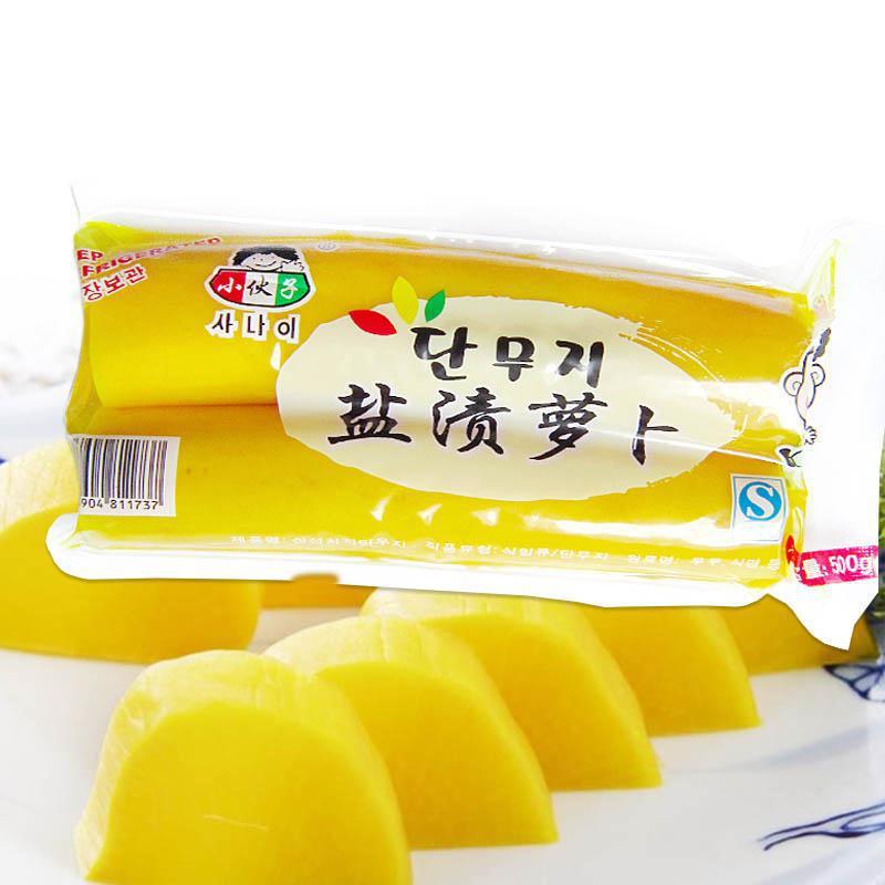 韩国盐渍腌黄萝卜泡菜紫菜包饭寿司食材爽口萝卜酸甜500g大