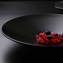 4ah菜浅碗 法式轻食餐厅摆盘 分子料理陶瓷餐具西餐沙拉碗哑光黑