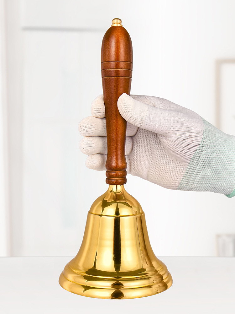手摇铃铛纯铜大号铜钟会议提醒铃点餐厅上菜学校上课活动铃