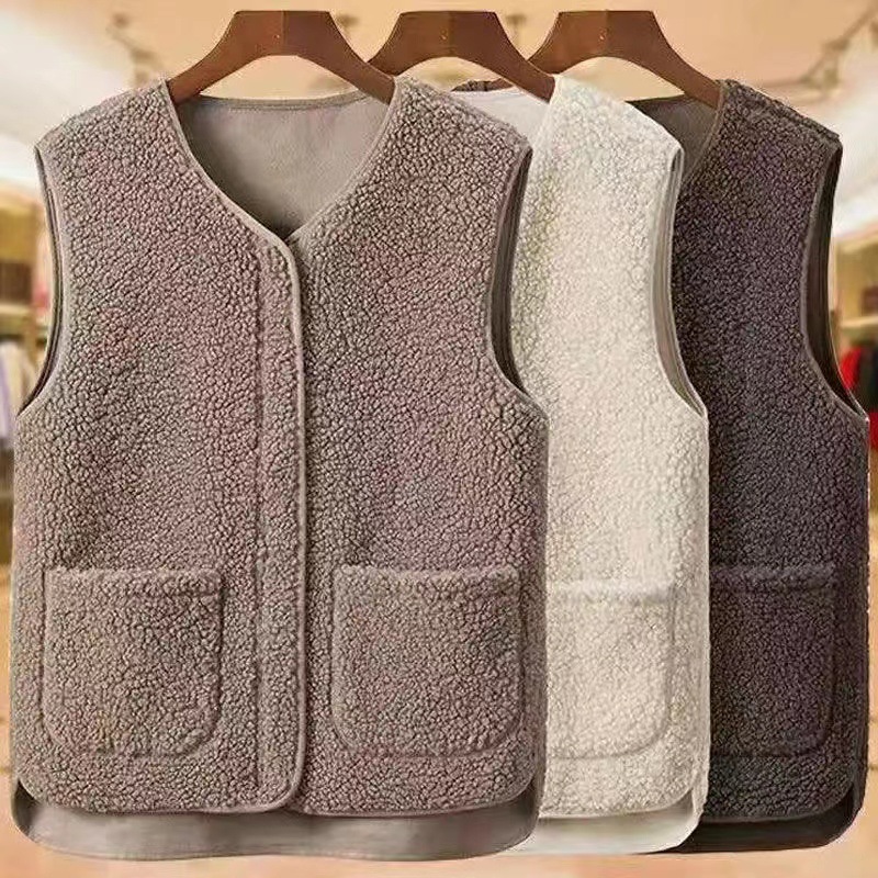 Fall Winter Coat Women's Lambswool Zipper Vest New Western Style Faux Cashmere Fur Single-Layer Fleece-Lined Vest Outer Wear Back