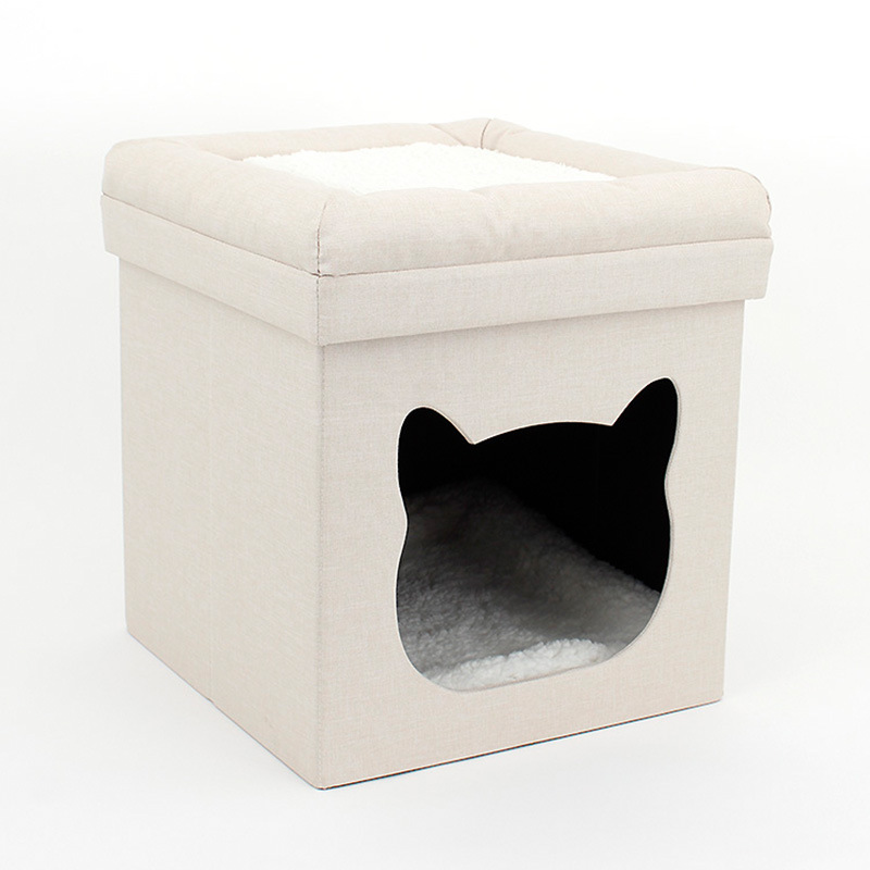 Pet Cat and Dog Storage Stool Fleece Fabrics Doghouse Cathouse Foldable Seating Storage Stool Amazon Customization