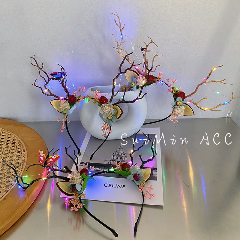 Christmas Hair Accessories Flashing Light Elk Headband Hair Halloween Light Headdress Antler Hairband Internet Celebrity Same Style Accessories Hairband