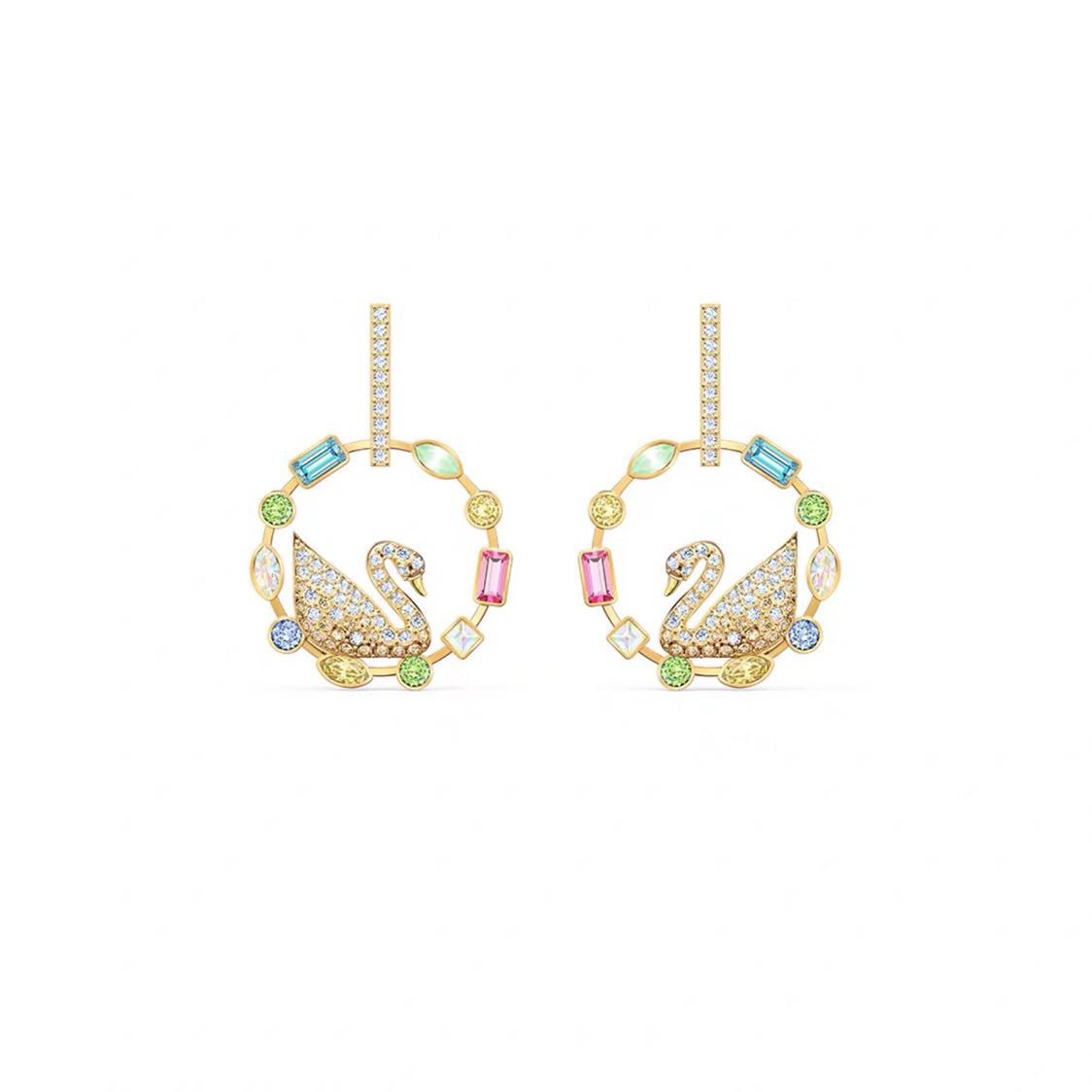 施华洛浪漫彩钻圆环渐变天鹅耳钉女施华洛世奇元素天鹅闪耀耳环女