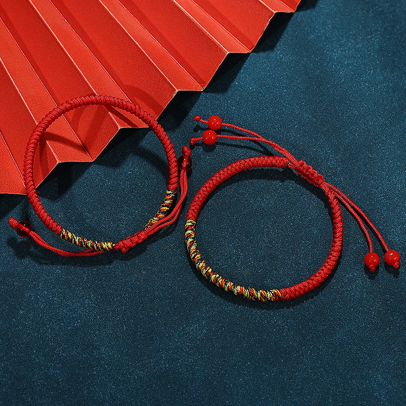 九乘金刚结红绳手链手工编织五彩绳本命年情侣金丝线幸运手绳礼物