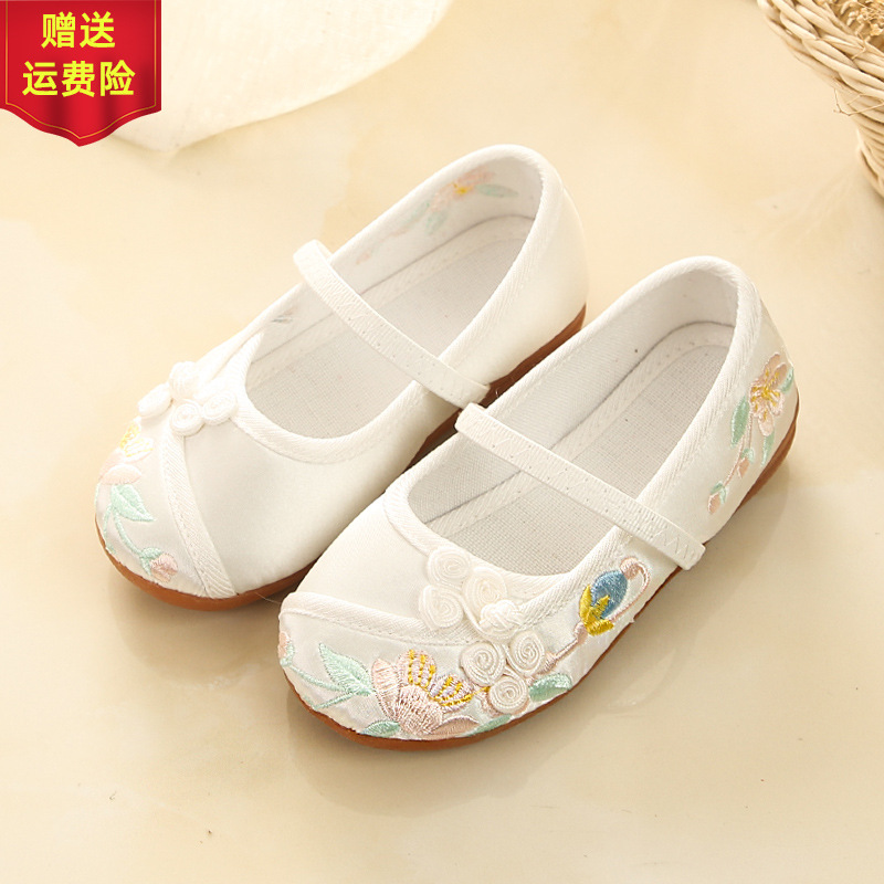 女童汉服鞋子儿童古风绣花鞋民族宝宝老北京手工布鞋中小童古装鞋