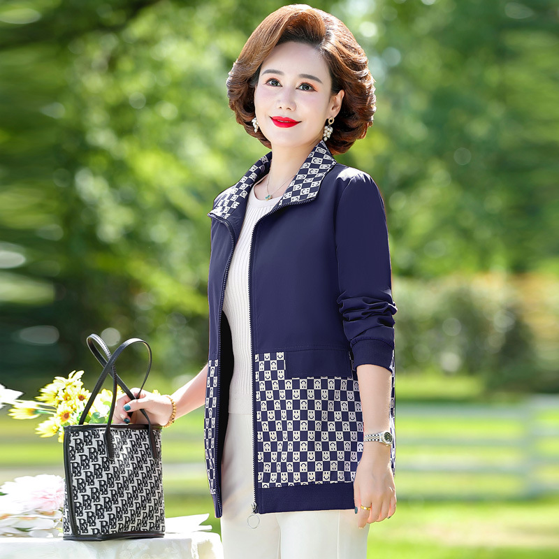 妈妈秋装外套2022新款中年女装春秋短款夹克40岁女士薄款长袖上衣