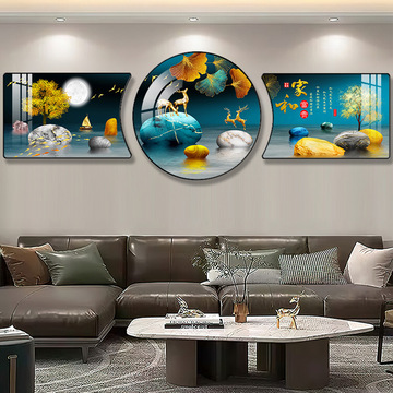 发财麋鹿轻奢客厅装饰画新中式沙发背景墙挂画餐厅画现代简约
