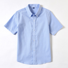男童校服衬衫儿童中小学生千鸟格蓝色纯棉短袖衬衣夏季薄款演出服