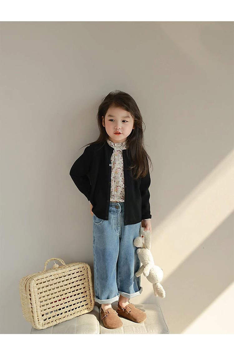 Girls curled solid color sweater cardigan autumn new children's fashion all-match casual cardigan