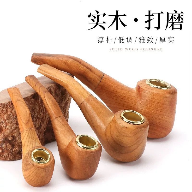 木质烟斗新款实木男士烟锅老式便携原木旱烟斗过滤木头独立站代销