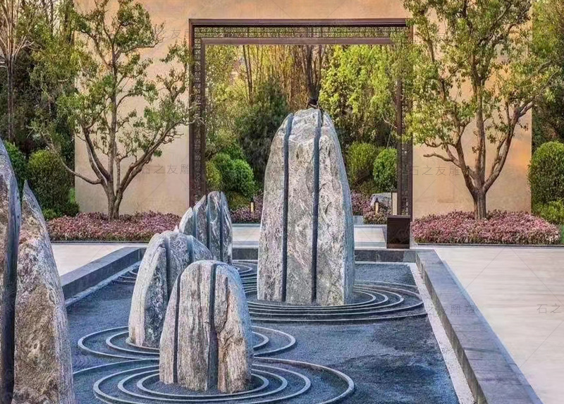 雪浪石切片组合风景石石材园林景观石庭院点缀石假山石泰山石片石