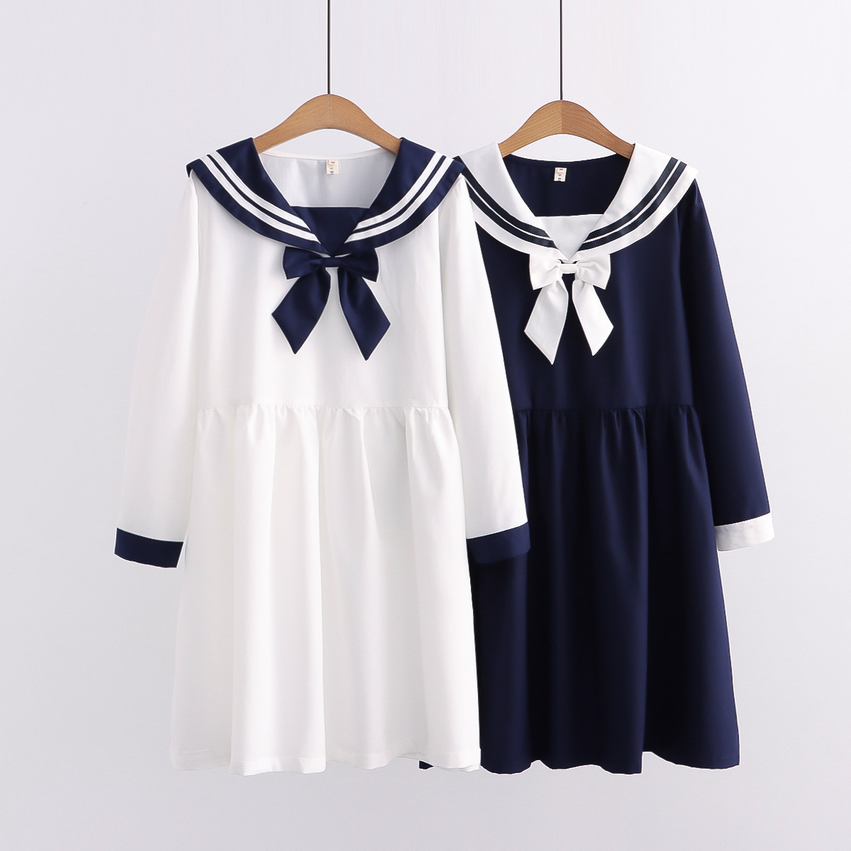 80393韩版2021春秋新款海军风长袖连衣裙女 时尚宽松显瘦中长款裙