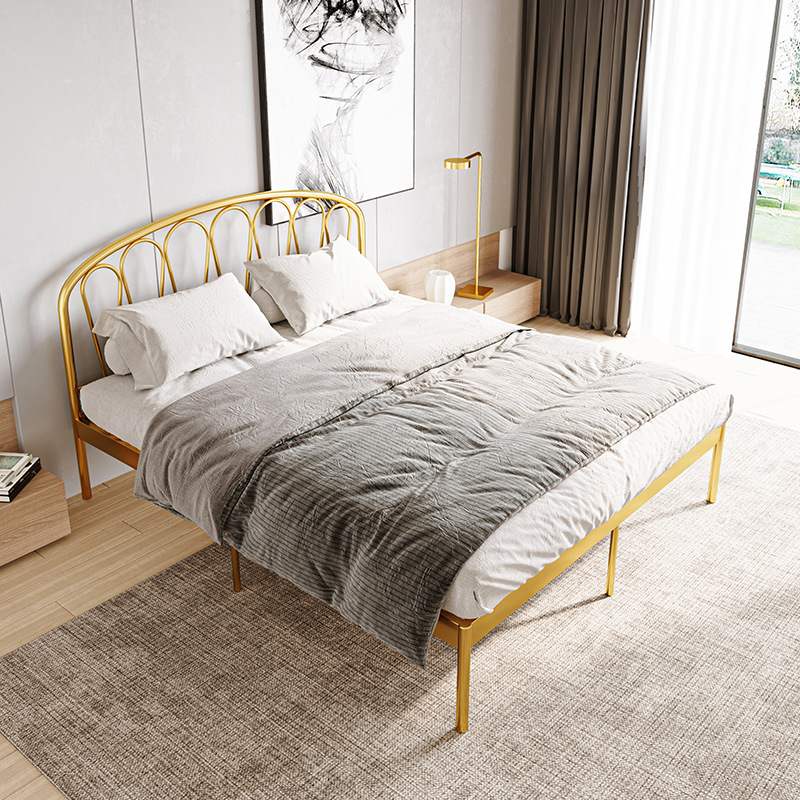 铁床现代简约防响金属床轻奢小户型公寓欧式加固加厚铁艺床双人床
