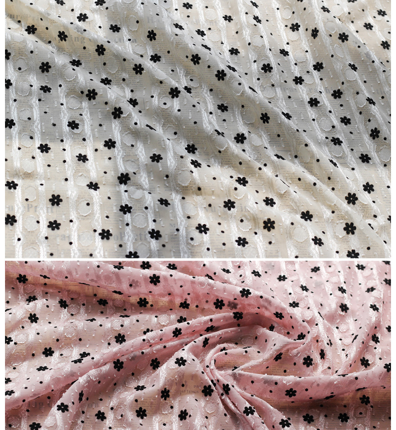 新款小碎花植绒剪花布春夏小清新雪纺衬衫连衣裙布料现货多色面料