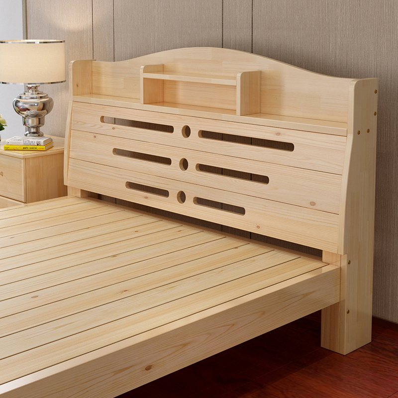 IL实木松木床1.5米双人床1.8m现代简约带书架床简易租房储物床床
